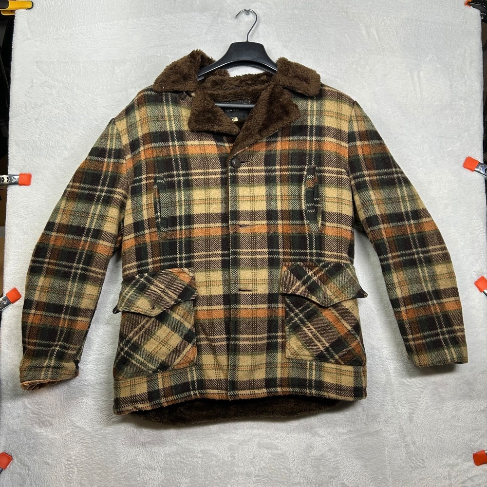 Vintage Towncraft JCPenney Jacket Men's Plaid Pile Lined Rancher Coat - Medium
